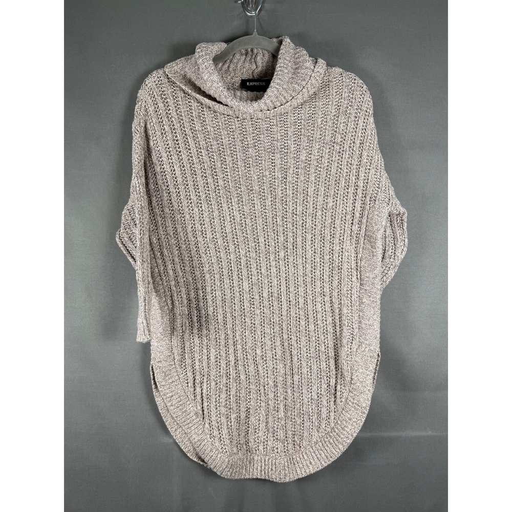 Express Cowl Neck Sweater Womens Small Tan Ribbed High Low Dolman Sleeve Tunic